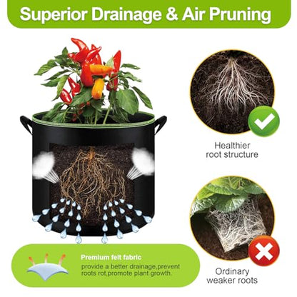 6-Pack 5 Gallon Grow Bags - 300G Heavy Duty Aeration Fabric Pots with Handles,Thickened Nonwoven Planter Bags for Vegetables Flowers Fruits - color: Black, size: 5 Gallon