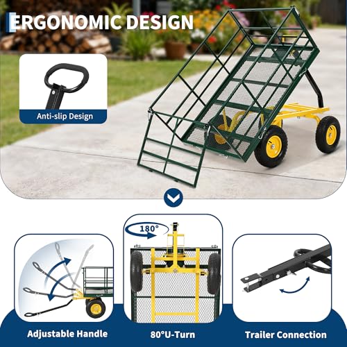 Garvee 1500 LB Heavy Duty Garden Dump Cart, 3-in-1 Yard Wagon Trailer - color: Green, size: 1500 Lbs Dump