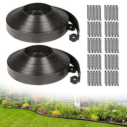 JERIA 2 Inch Tall 100 FT Garden Edging Kit with 120pcs Spikes, Plastic Edging for Landscaping - size: 2IN x 100FT