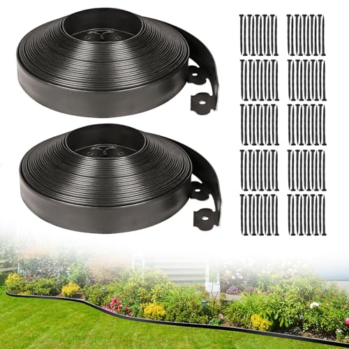 JERIA 2 Inch Tall 100 FT Garden Edging Kit with 120pcs Spikes, Plastic Edging for Landscaping - size: 2IN x 100FT