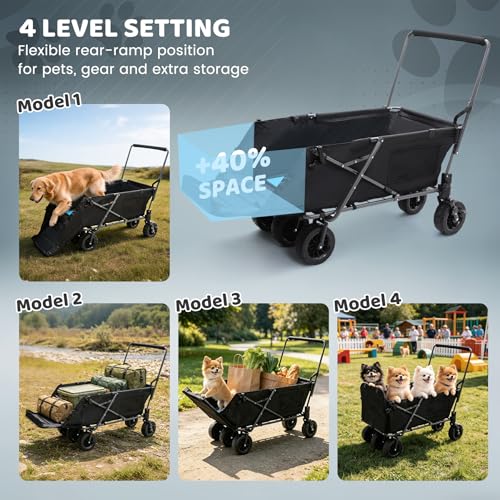 REDCAMP Folding Dog Wagon with Canopy, 150lbs Dog Stroller with 6 Wheels - color: Inky + Canopy, size: 150 Pound