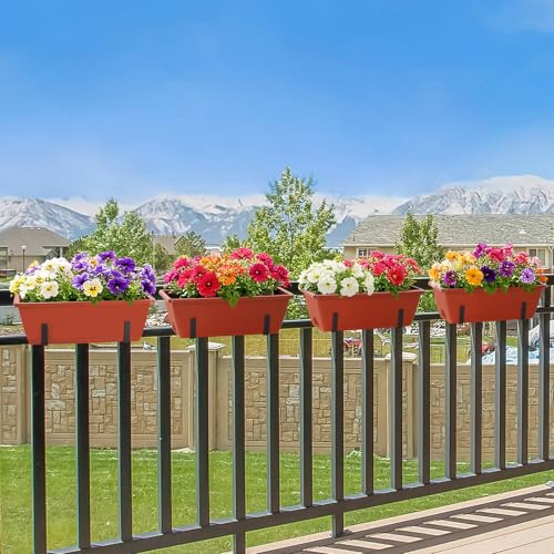 CADUKE Railing Planter Box, Deck Railing Flower Boxes 16.9 Inches Red - color: Red