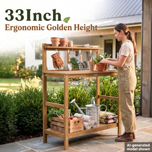 YEFU Potting Table, All-Weather Resistant,Teak - color: Teak, size: Classic