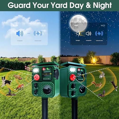Outdoor Ultrasonic Animal Repeller, Deer Repeller with Solar-Powered, Motion-Activated Deterrent – Repellent for Cats, Dogs, Deer, Squirrels & Raccoons for Garden and Yard