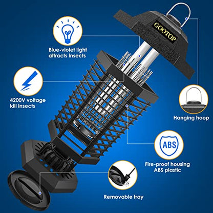 GOOTOP Bug Zapper Outdoor, Mosquito Zapper, 4200V 3 Prong Plug in Electric Fly Zapper, Mosquito Killer, Fly Traps, Flying Insects Zapper Indoor Outdoor, ABS Plastic Outer (Black) - color: BLACK