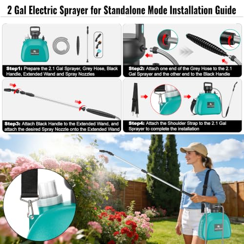 2 Gal/8L Battery Powered Sprayer with Retractable Wand Garden Sprayer - color: Black