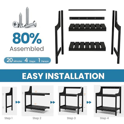 Domi 3-Tier Potting Benches for Outside, HDPE Outdoor Potting Table, Black - color: Black
