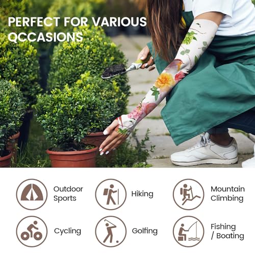 YPHCDO Gardening Sleeves for Women Sun Protection Cooling Arm Sleeves - color: Pink Rose and Bird