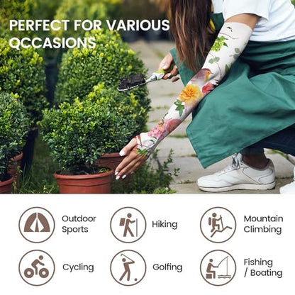 YPHCDO Gardening Sleeves for Women Sun Protection Cooling Arm Sleeves - color: Pink Rose and Bird