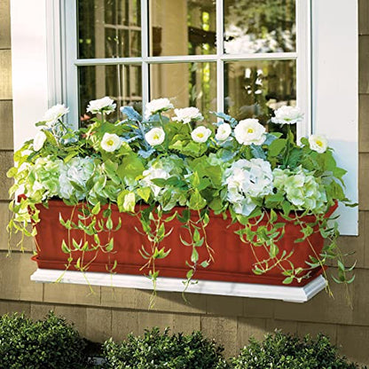 Window Box Planter, 6 Pcs 17" Flower Rectangle Planter with Tray, Brick Red - color: Brick Red