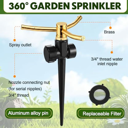 6 Pack Metal Lawn Sprinklers for Yard with Brass Nozzle & Aluminum Alloy Spike Base, Adjustable Automatic Garden Water Sprinkler System with Screen Gasket for Yard Lawn Greenhouse(Black) - color: Black
