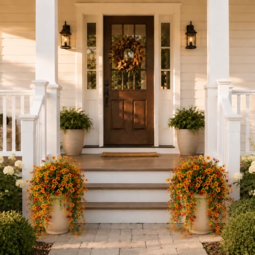 2 Pcs Fall Mums Artificial Flowers Outdoor, 29.5 Inch Fake Hanging Flowers