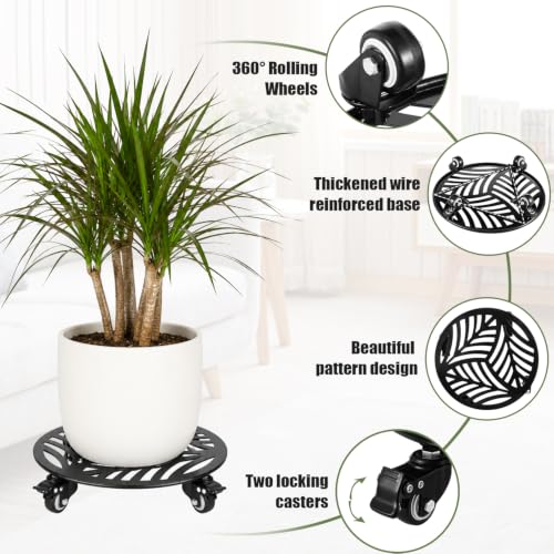 1-Pack Extra-large Metal Plant Caddy with Wheels 16 Inch Heavy-duty Rolling Plant Stand with Casters Wheeled Flower Pot Mover Roller Rust-proof Iron Planter Dolly Coaster for Indoor Outdoor Use, Black - color: Textured Black, size: 16"/ 1 pack