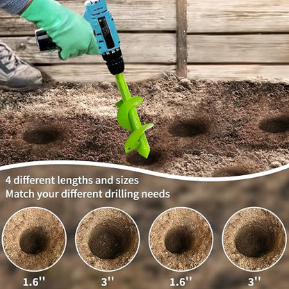 TCBWFY 4 Pack Garden Auger Spiral Drill Bits – Heavy Duty Steel,Corrosion Resistant – Perfect for Post Holes,Earth & Lawn Augering,Planting Bulbs & Trees - size: 1.6"x9", 1.6"x16.5", 3"x16.5", 3"x12"