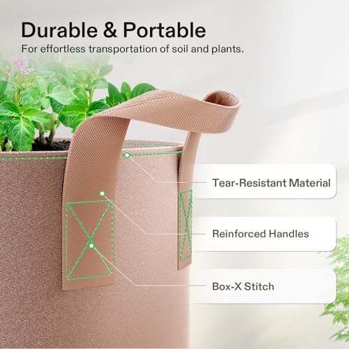 VIVOSUN 5-Pack 1 Gallon Plant Grow Bags Fabric Pots with Handles - color: Tan, size: 1 Gallon