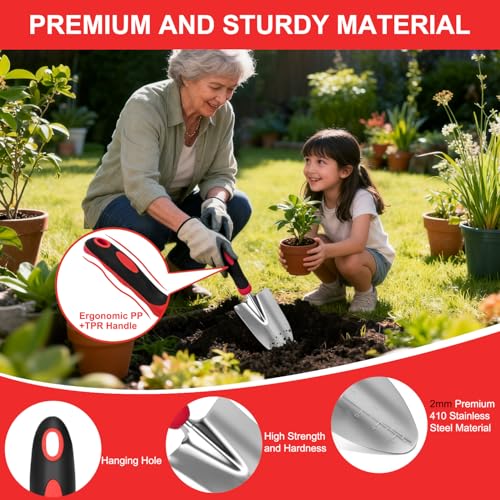Yesker Gardening Tools 9-Piece Heavy Duty Garden Tool Set Gardening Supplies Gifts for Women Men Gardening Hand Tool Kit with Non-Slip Ergonomic Handle, Garden Bag, Durable Gloves, Pruning Shears, Red - size: 9PCS Black Red
