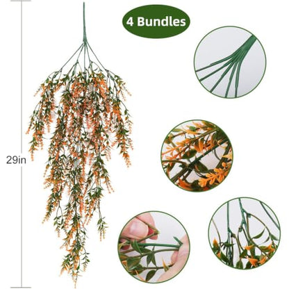 RECUTMS 4Pcs Artificial Fall Hanging Lavender Fake Plants for Outdoors - color: Salmon