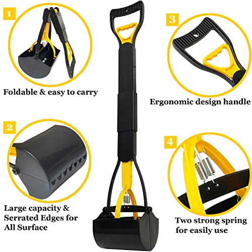 ienjoyed 32" Large Dog Pooper Scooper for Large Dogs Heavy Duty, Non-Breakable Dog Poop Scooper with Wide Handle for Grass, Gravel, Durable Dog Poop Pick Up Tool, Long Handled Poop Grabber - color: 32-inch(Yellow)