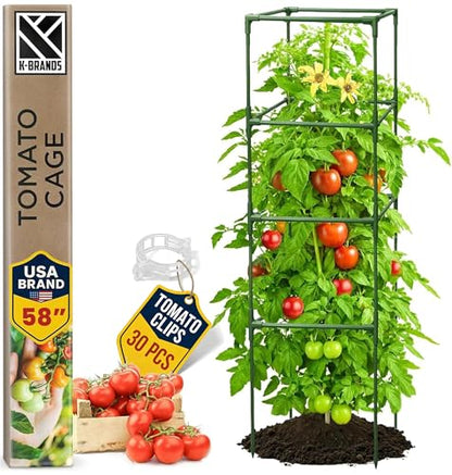1 Pack 58" Square Tomato Cages for Garden - Large Tomato Trellis Stakes - size: 1 Pack, 58 Inches