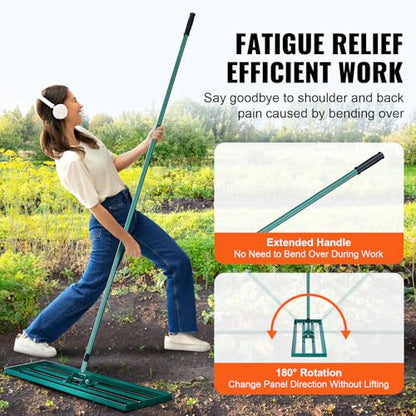 VEVOR Lawn Leveling Rake, 48""x10"" Level Lawn Tool, Heavy-Duty Lawn Leveler with 78"" Steel Extended Handle, Yard Leveling Rake Suit for Garden, Golf Lawn, Farm, Green - size: 48x10 in, style: Classic: Alloy