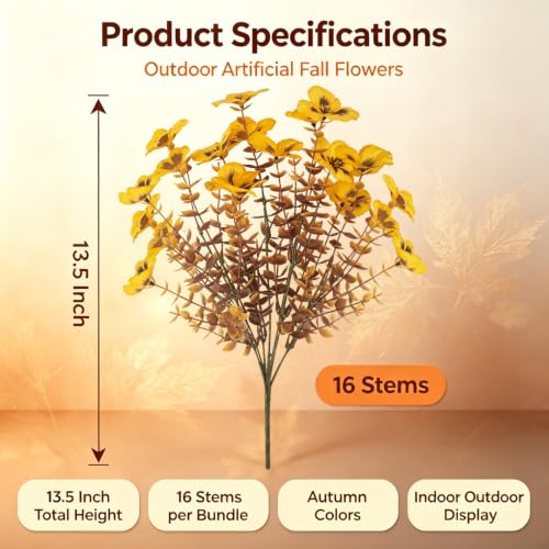 16 Artificial Pansy Faux Fall Flowers Outdoor UV Resistant No Fade Yellow - color: Fall Yellow
