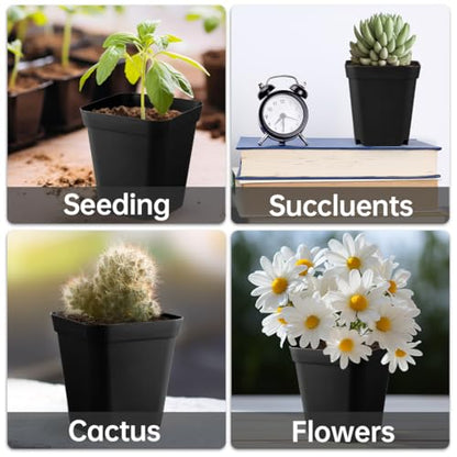 80 Pcs Nursery Pots 4 Inch, Plastic Seed Starting Pot with Drainage Holes, Sturdy Seedling pots for Planting, Succulents, Transplanting, Cuttings (Black) - color: Black, size: 4 Inch-80P