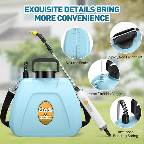Battery Powered Sprayer, 2 Gallon Electric Sprayer Battery Operated with 4 Mist Nozzles, 2 Speeds, Battery Indicator, 41" Telescopic Wand, Rechargeable Handle, Weed Sprayer for Lawn Garden Yard