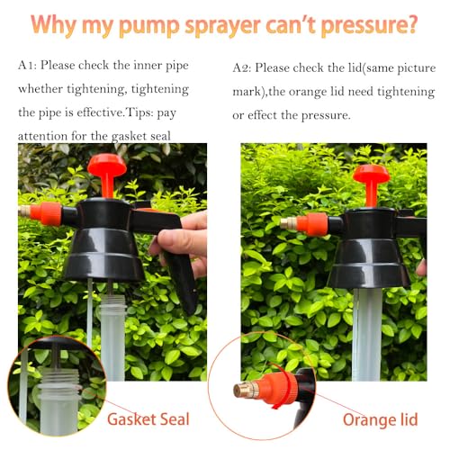 2 Pack Pump sprayers in Lawn and Garden, 2L Handheld Garden Pump Sprayer 0.5 Gallon Water Mist Spray Bottle for Plants, Weed Sprayer with Adjustable Brass Nozzle (2L Orange)
