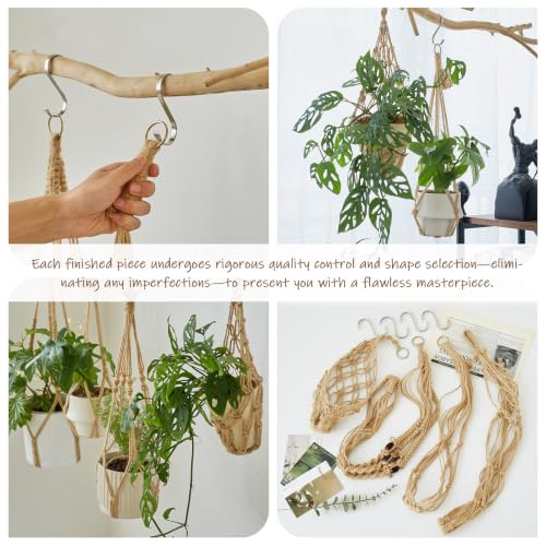 4Pack Jute Macrame Plant Hangers Boho Hanging Planter - color: Jute
