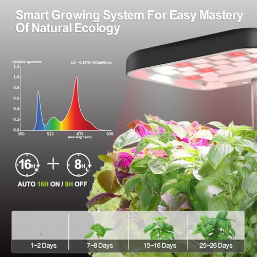 Indoor Garden Growing Systems Self-Watering Plant Pot Smart Gardening System with 17 Watts LED Grow Light Auto Timer Gardening Plant Gifts for Mom Plant Pot for vegetables herbs(No Seeds&Soil) - color: Black