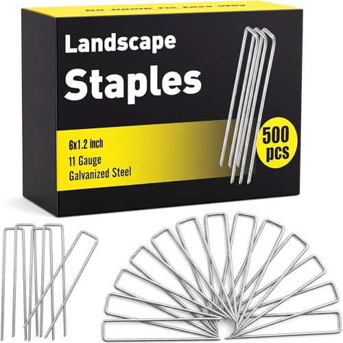 HongWay 500 Pack 6 Inch Landscape Staples, Garden Staples Pins Galvanized 11 Gauge Ground Stakes Yard Lawn Staples for Turf Landscaping Fabric Fence Tent Irrigation Tube Outdoor Decorations - size: 6 Inch, 500pcs