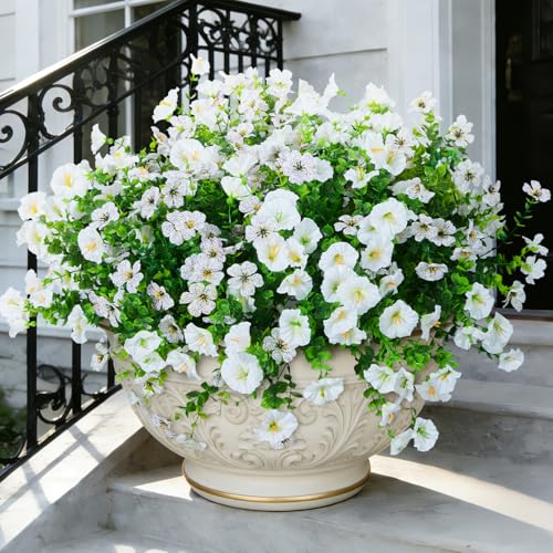 Hrobek Artificial Flowers for Outdoors Faux Plants for Outside Planter - color: 2 Color Mixed (6 White Daisy,6 White Morning Glory)