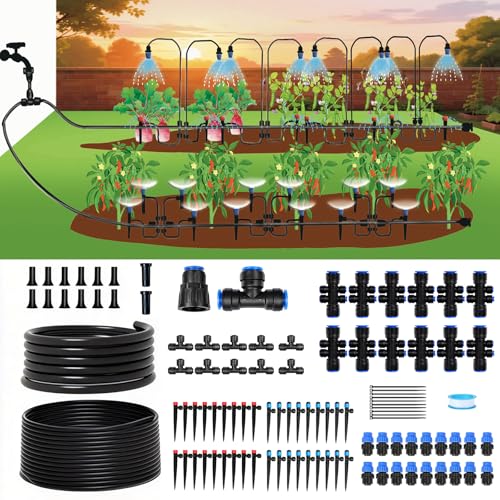 300FT Drip Irrigation System Kit, Quick Push-to-Connect Auto Garden Watering Irrigation System with 70FT 1/2'' & 230FT 1/4'' Tubing, Adjustable Dripper Sprayers for Raised Bed, Lawn, Greenhouse - size: 300FT