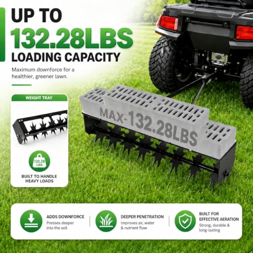 32 Inch Tow Behind Spike Aerator, 132.28 LBS Tool Tow Behind Lawn Aerator