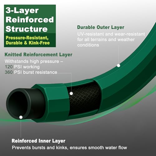 10FT Rubber Garden Hose, 5/8 in, 3/4 GHT Brass Fittings - size: 10FT