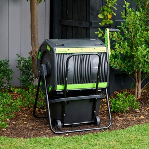 Maze 48 Gallon Compost Tumbler & Cart - Dual Compartment Geared Composter - -