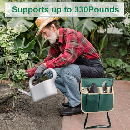 Foldable Garden Kneeler and Seat, Gardening Bench for Kneeling and Sitting, Garden Helper Seat with Tool Pocket, Eva Soft Foam Pad for Kneeling and Seating, Gifts for Women Men Seniors Gardener