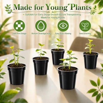 240 Pack 2 Inch Nursery Pots, Mini Plastic Plant Pots for Seedlings(Black) - color: Black