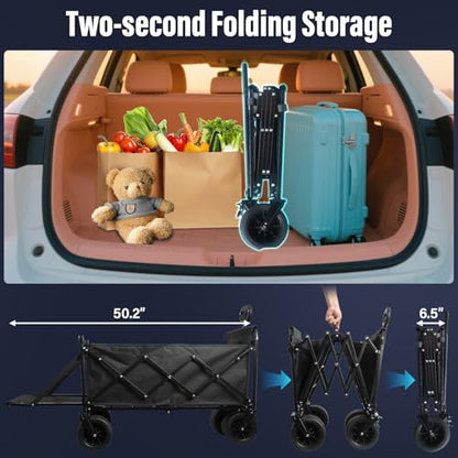 Collapsible Wagon Cart, Folding Cart with 600LBS Capacity, Black - color: Upgraded_600lbs