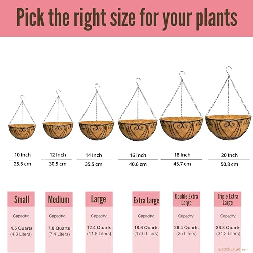 LaLaGreen Deck Hanging Baskets (16 in, 4 Pack) Black Coco Liner Garden Pots - size: 16" (41 cm) x 4 Pack