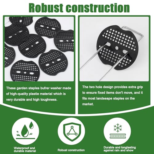 200Pcs Garden Staples Plastic Buffer Washer,Landscape Stakes Pad Gasket,Garden Stakes Gasket,Yard Pins Gasket Keep The Barrier from Ripping and Create a Sturdier Hold(Black) - color: Black Round