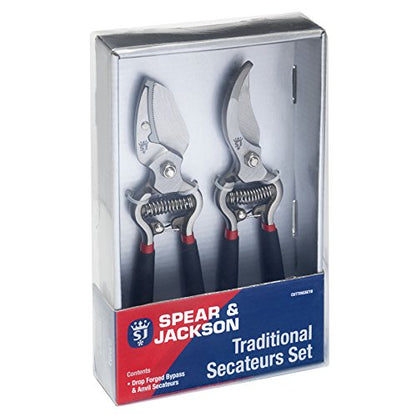 Spear & Jackson Drop Forged Bypass & Anvil Pruners Set, 2 Piece Professional Garden Pruning Tools, Durable Steel Blades, Comfortable Ergonomic Handles - style: Traditional Bypass & Anvil Set