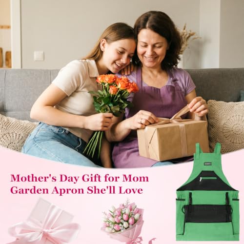 Garden Apron,Harvest Aprons with Drawstring Bag and Pockets for Women and Men,Canvas Fruit Picking Apron - color: Green
