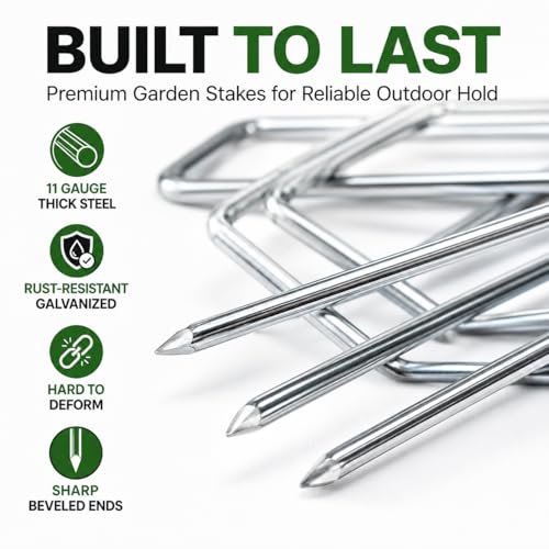 HOOPLE 120 Pack 6 Inch 11 Gauge Galvanized Landscape Staples,Stakes for Outdoor Decorations, Anti-Rust Staples for Weed Barrier Fabric, U-Shaped Tent Stakes (120) - size: 6 Inch