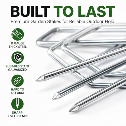 HOOPLE 120 Pack 6 Inch 11 Gauge Galvanized Landscape Staples,Stakes for Outdoor Decorations, Anti-Rust Staples for Weed Barrier Fabric, U-Shaped Tent Stakes (120) - size: 6 Inch