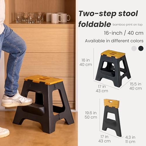 Vigar Compact Folding Step Stool, 16 in 2 Step, Black Bamboo Print - color: Black Bamboo Print, size: 16-Inches, 2-Step Stool