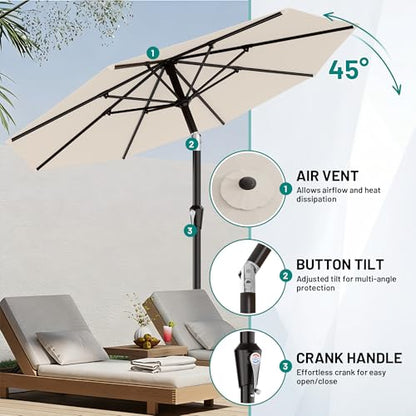 AreShark 9FT Outdoor Patio Umbrella with Tilt and Crank, Cream-white - color: Cream White, size: 9ft