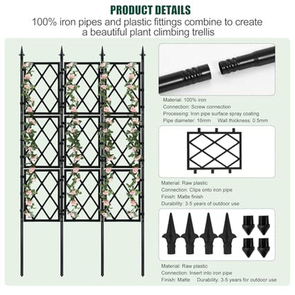 WellSign Garden Trellis for Climbing Plants Outdoor 63 Inch Iron Pipe - color: Black