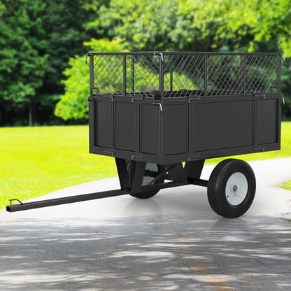 GarveeLife Heavy Duty 750 lbs Steel Garden Dump Cart for ATV/UTV – 17 Cu Ft Utility Trailer – Removable Sides, Pneumatic Tires, Quick-Dump – Yard Cart for Lawn Tractor, Mower, Farm & Landscaping - color: 750ibs - Black
