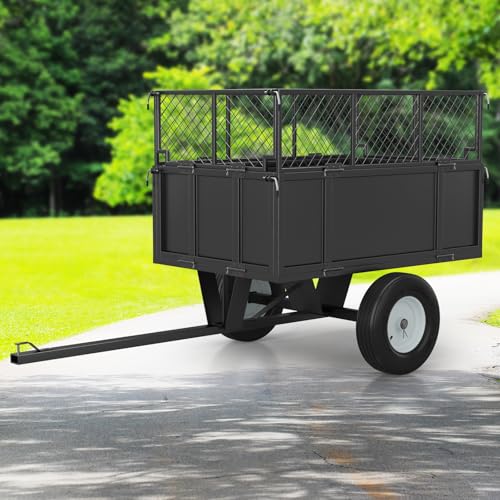 GarveeLife Heavy Duty 750 lbs Steel Garden Dump Cart for ATV/UTV – 17 Cu Ft Utility Trailer – Removable Sides, Pneumatic Tires, Quick-Dump – Yard Cart for Lawn Tractor, Mower, Farm & Landscaping - color: 750ibs - Black